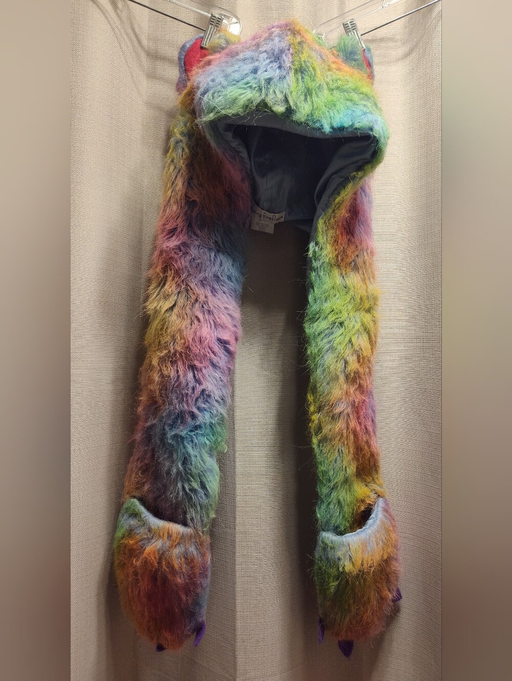 Chasing Fireflies Multicolor Rainbow Faux Fur Hood Scarf with Pockets